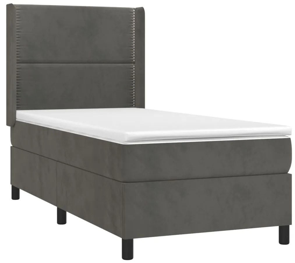 Cama box spring c/ colchão/LED 90x200 cm veludo cinzento-escuro