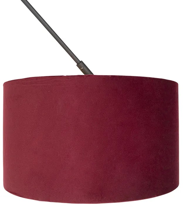 Candeeiro de suspensão preto com abajur de veludo vermelho com dourado 35 cm - Blitz Clássico / Antigo