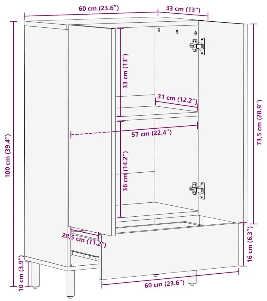 Highboard vidaXL 60x33x100 cm em Madeira de Acácia