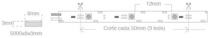 Fita LED monocolor SMD3014, DC24V, 5m (60 Led/m), 30W, IP68 à prova d'água, Branco Frio