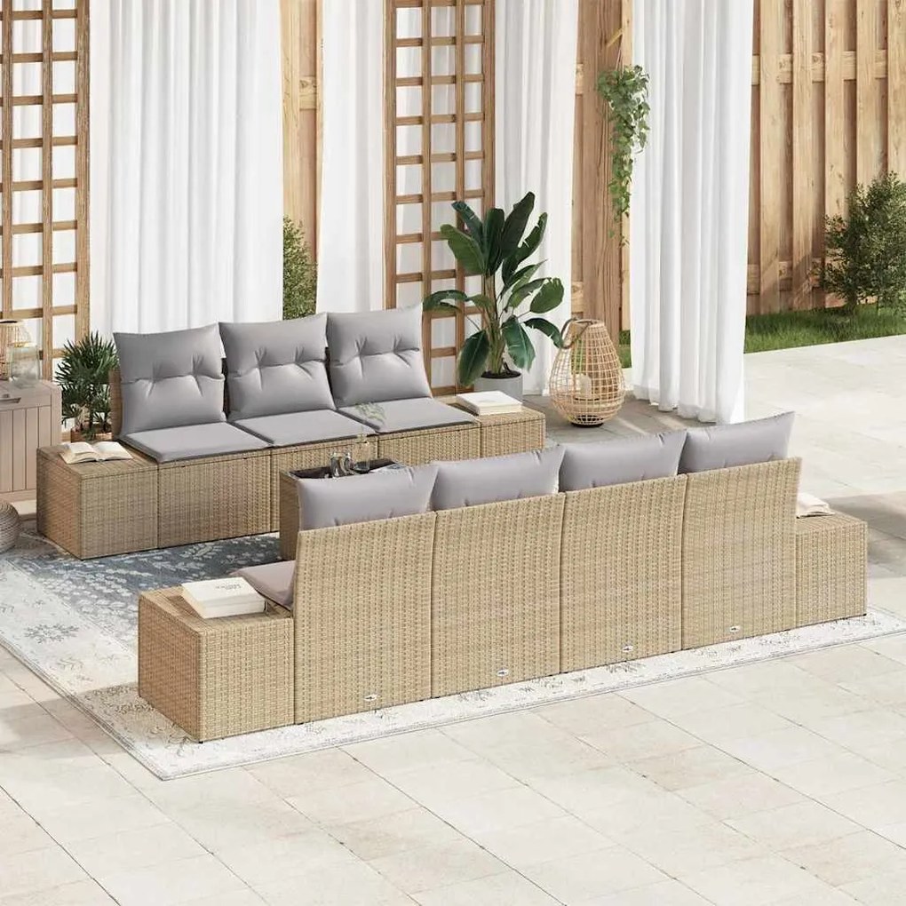 vidaXL Sofá de Jardim 8 peças com Almofadas Beijes em Rattan Sintético