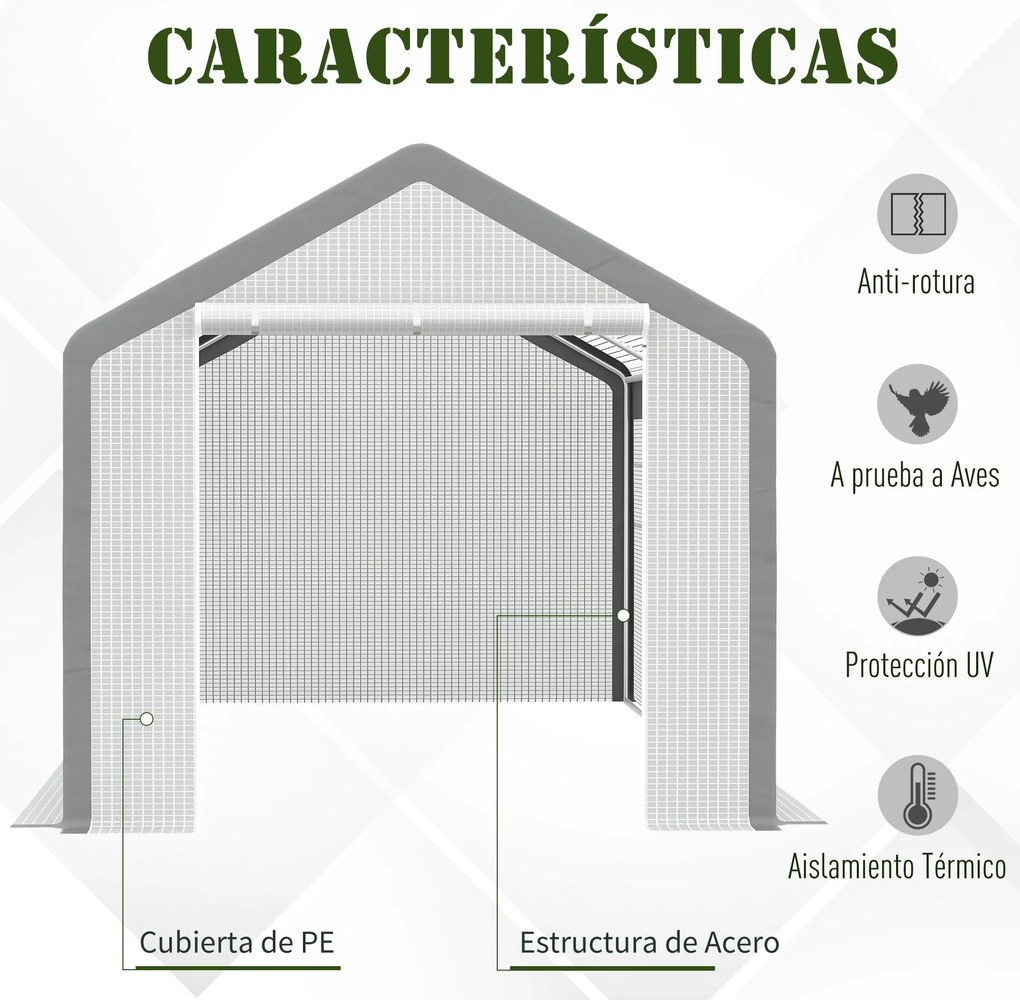 Estufa Jardim com 2 portas e 6 janelas enrolaveis 600x300x280 cm Branc