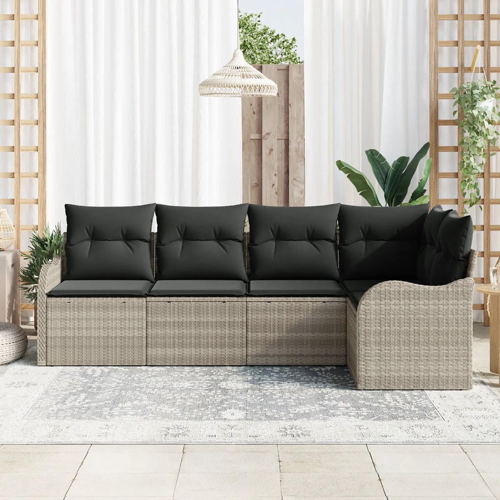 Conjunto de Sofás para Jardim vidaXL com 5 Peças e Almofadas Cinza Cla