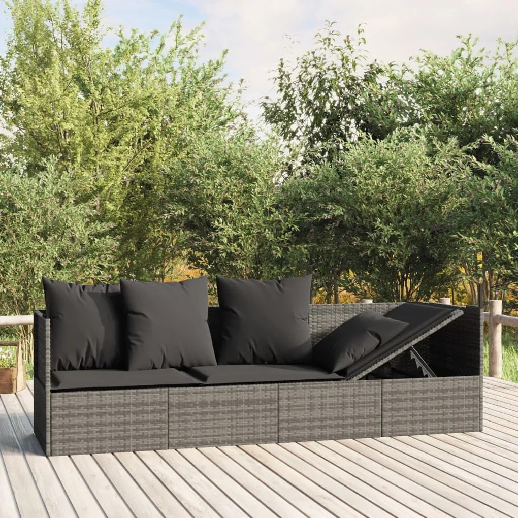 vidaXL Sofá lounge de exterior c/ almofadões vime PE cinzento