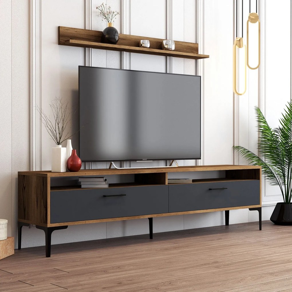 Móvel de TV Istanbul – Nogueira e Antracite – 180x47x35 cm
