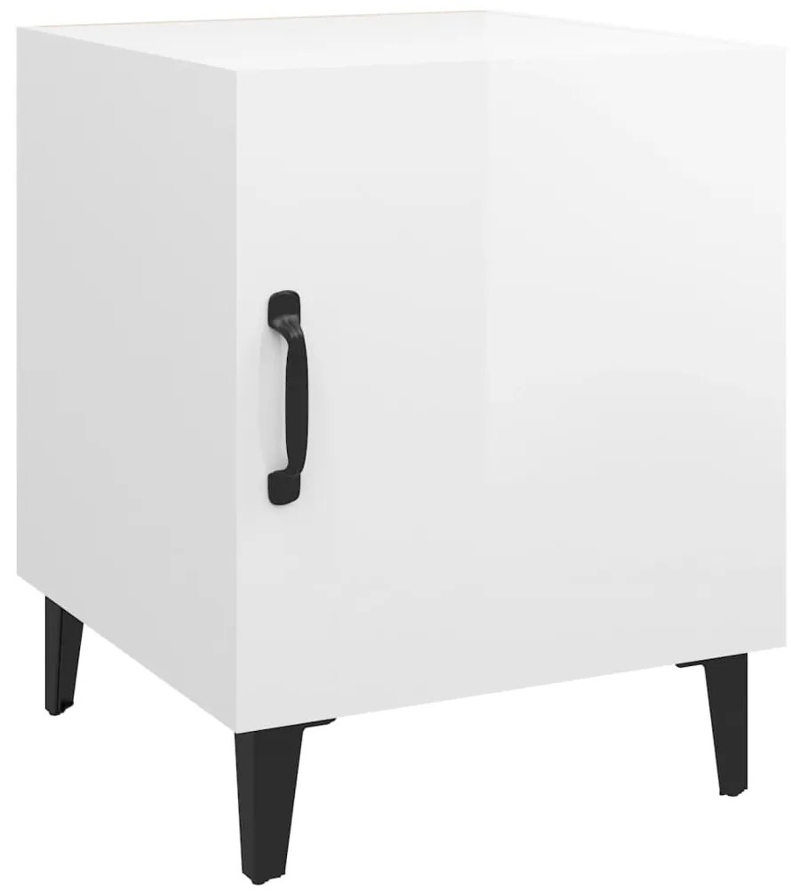 Mesas de cabeceira 2 pcs madeira processada branco brilhante