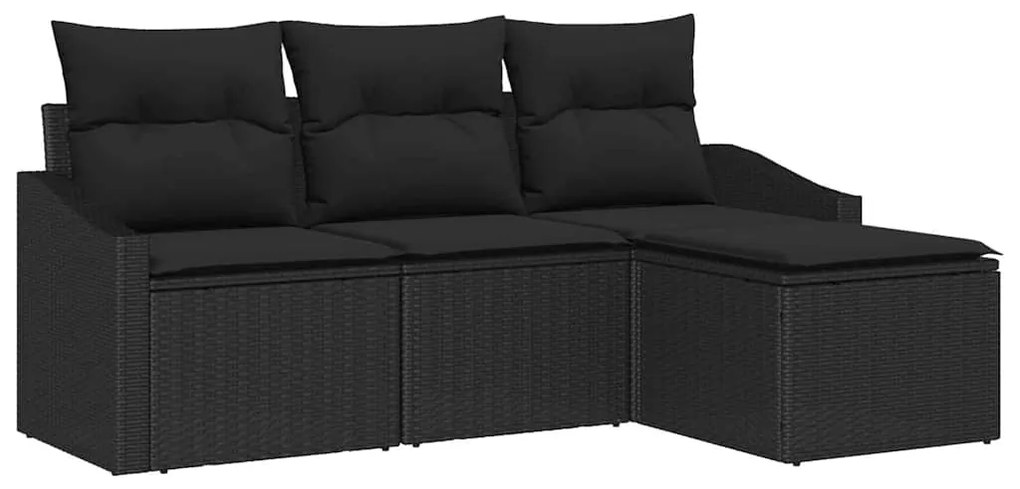 Conjunto de Sofá de Jardim com 4 peças e almofadas - Rattan Poliéster