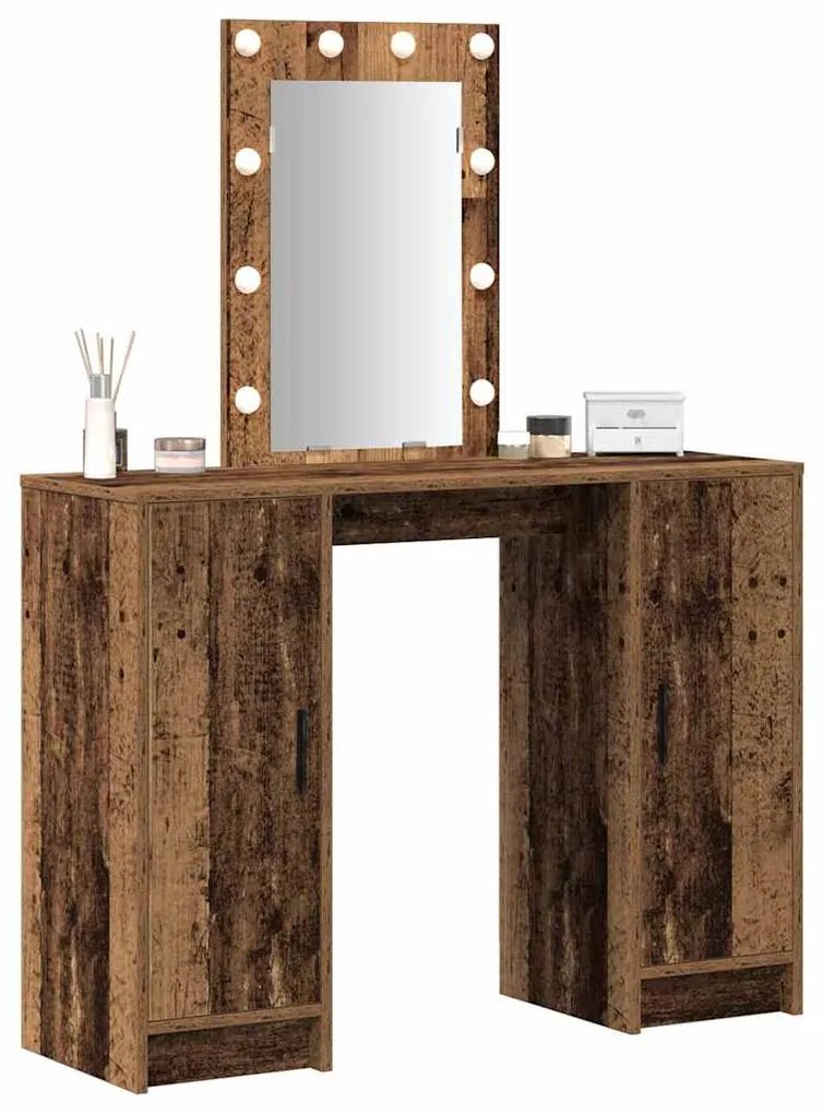 Mesa de Maquilhagem com Luzes LED Madeira Velha 102x33x135 cm