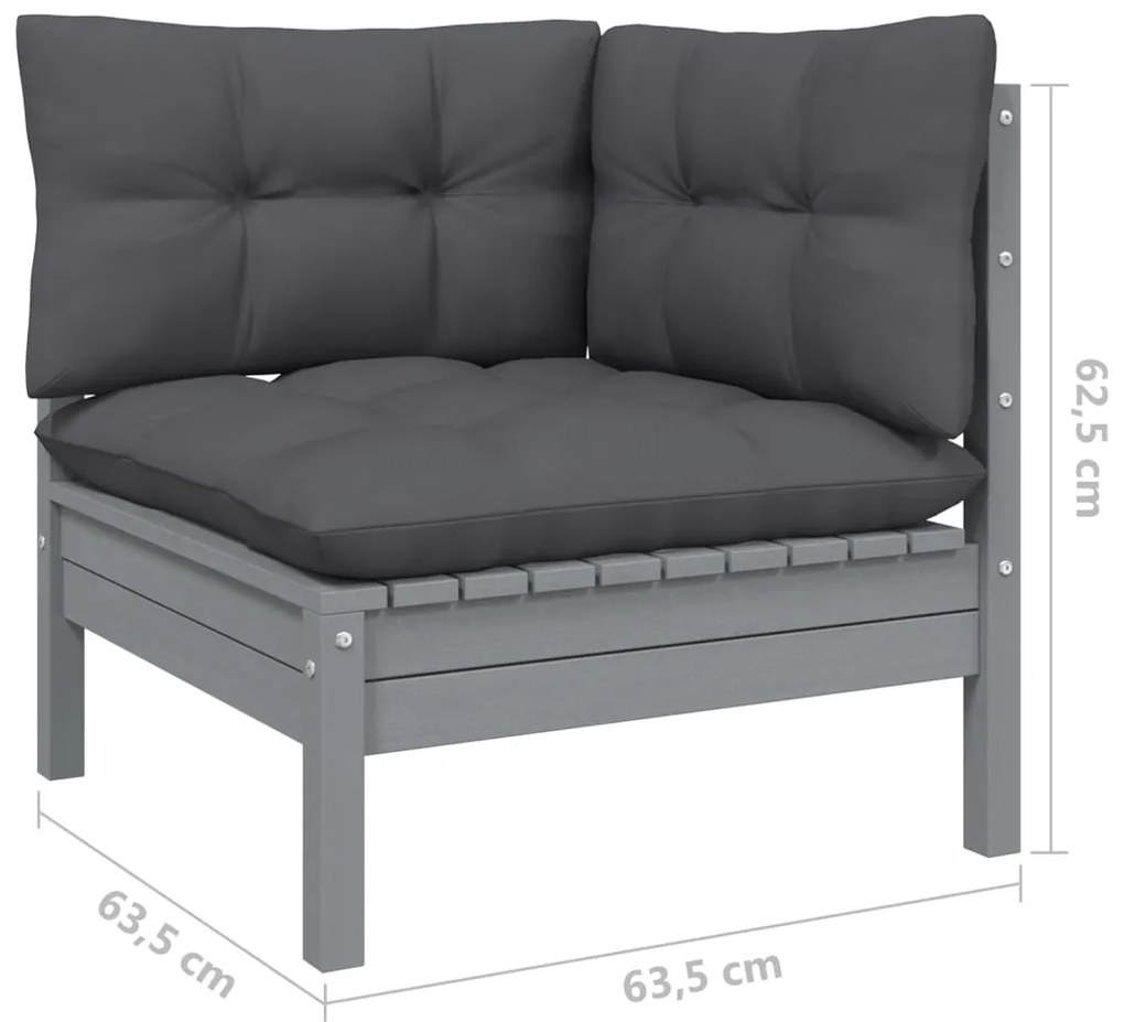 7 pcs conjunto lounge de jardim c/ almofadões pinho cinza