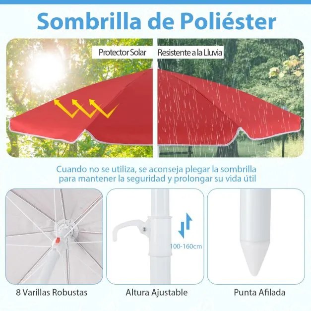 Mesa de atividades jardim crianças com guarda-sol ajustável e dobrável, 4 bancos incorporados até 8 crianças, 125 × 125 × 100-160 cm  azul