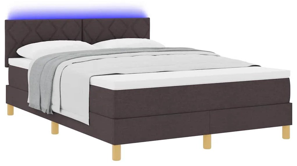 Cama Box spring com colchão e LED Castanho 140x190 cm Tecido