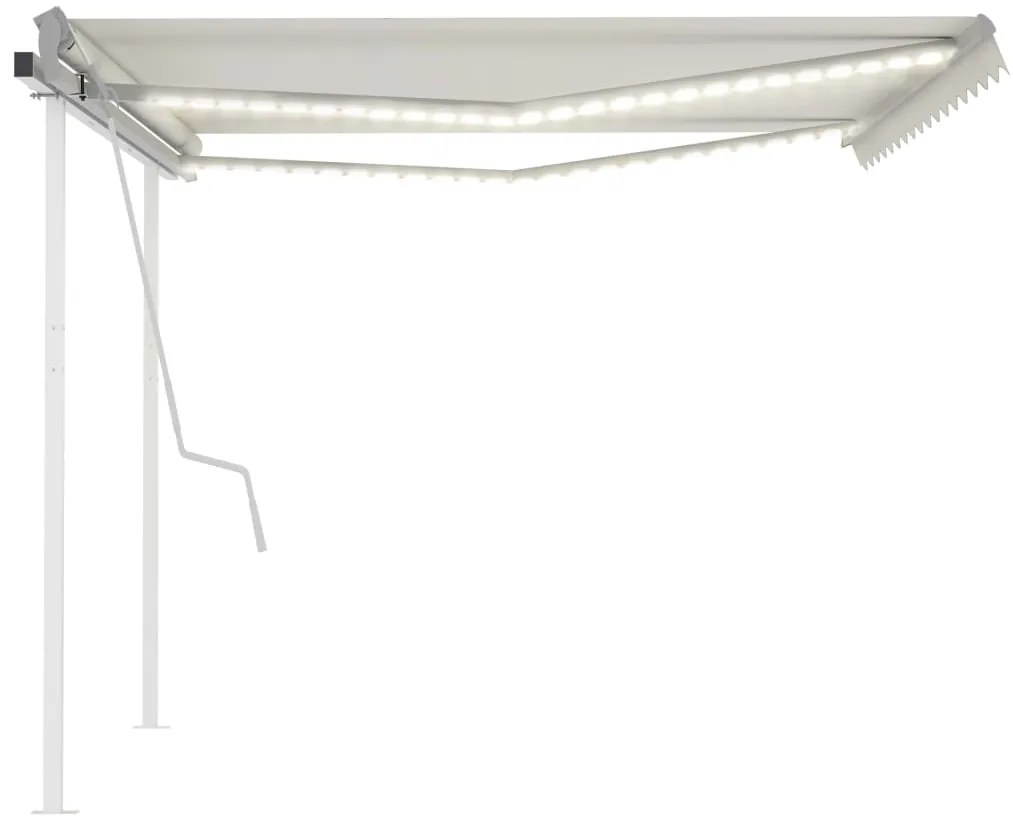 Toldo retrátil manual com luzes LED 4,5x3,5 m cor creme