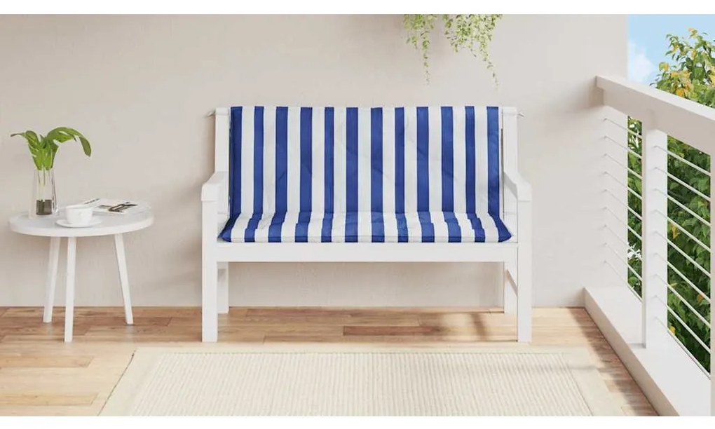 Almofadões p/ banco jardim 2 pcs 120x50x7 cm tecido azul/branco