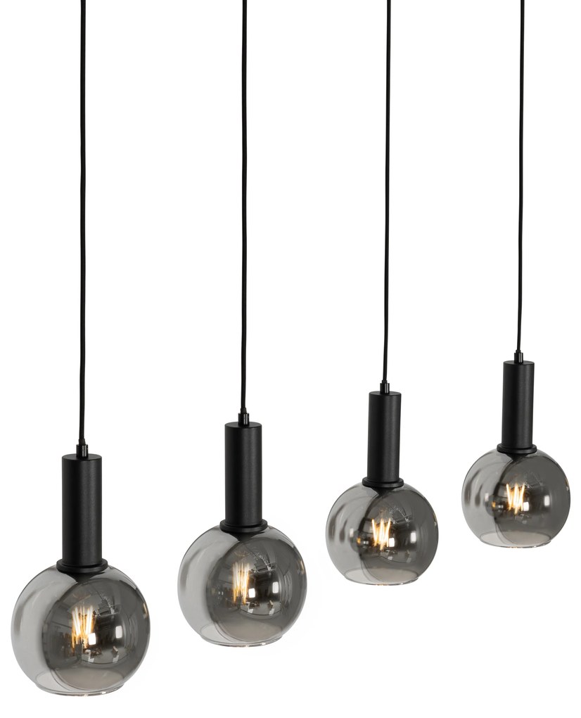 Candeeiro de suspensão Art Deco preto com vidro fumê 4 luzes - Josje