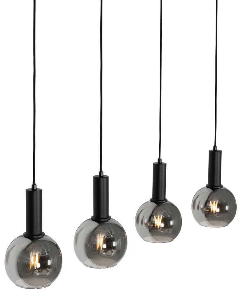 Candeeiro suspenso Art Déco preto com vidro fumê 4 luzes - Josje Art Deco