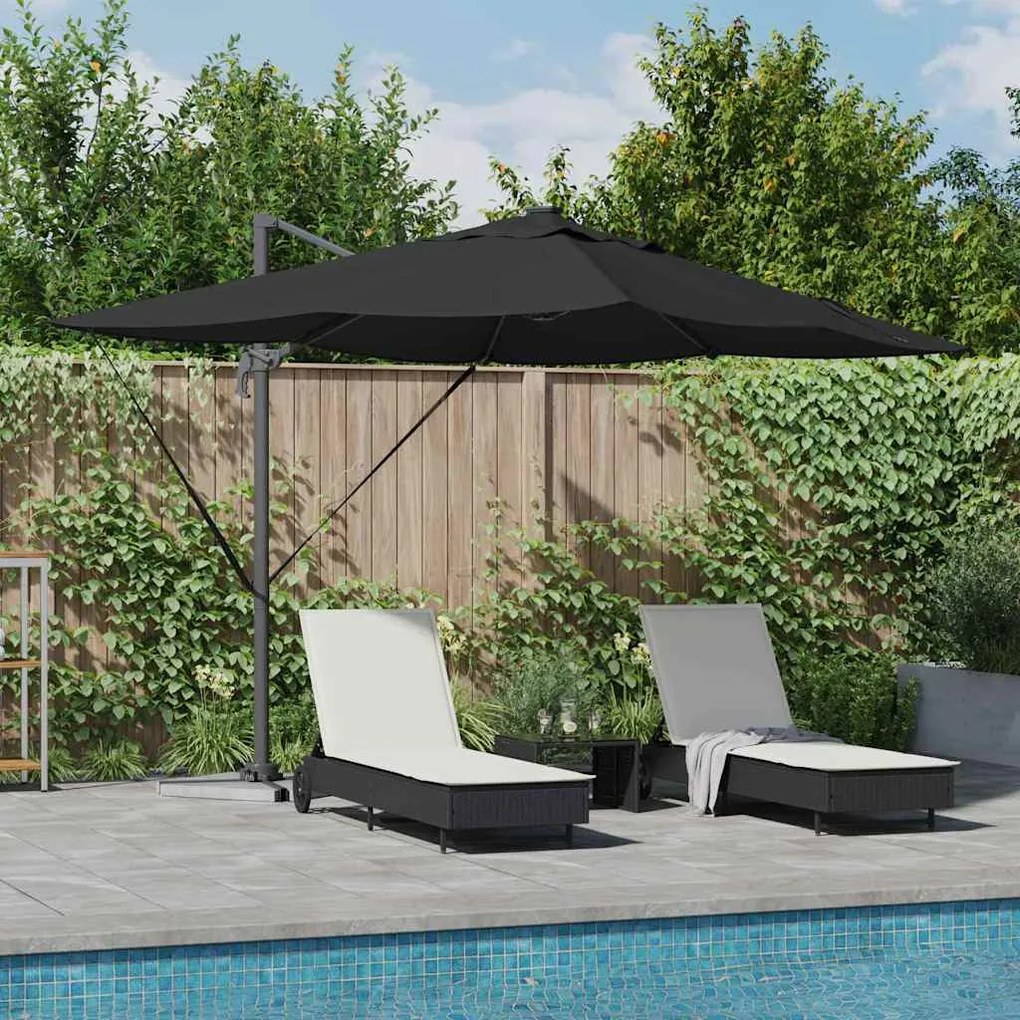 vidaXL Guarda-sol Cantilever Roma com LEDs, Preto, 352 x 251 x 265 cm, alumínio
