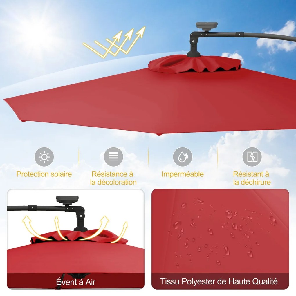 Guarda-sol de alumínio de 300 cm com teto de 3 estágios, guarda-chuva de pé com inclinação automática, antracite