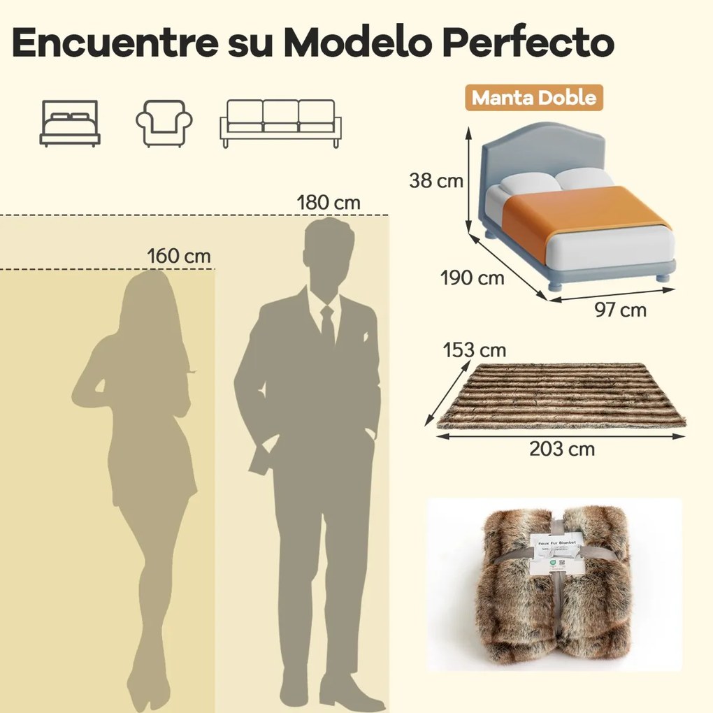 Manta de pele sintética estilo raposa 153 x 203 cm, macia, luxuosa e espessa, aconchegante e quente para cama, sofá ou poltrona Castanha