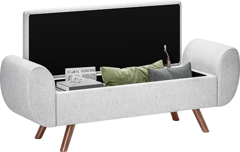 Banco com espaço de arrumação de 53,8 L, 132 x 42 x 50 cm com assento estofado em linho e braços, para sala de estar, quarto, hall de entrada, cinzent