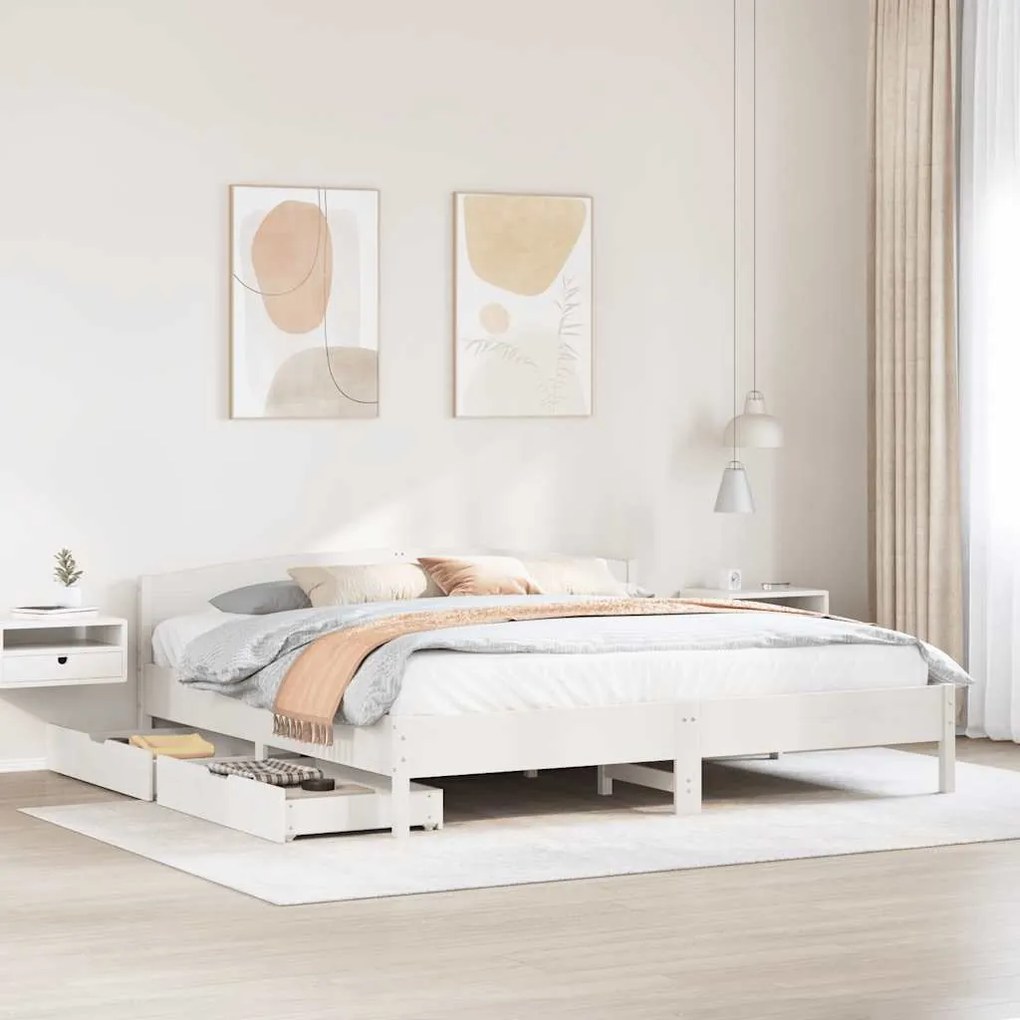 vidaXL Cama sem colchão 200x200 cm madeira de pinho maciça branco