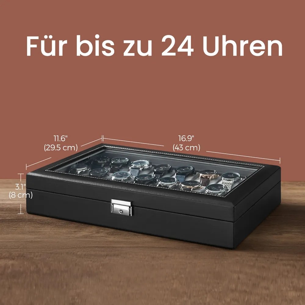 Caixa grande para 24 relógios 43,5 x 29,5 x 8,5 cm Preta