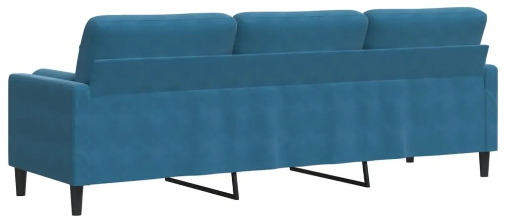 Sofá 3 lugares c/ almofadas decorativas 210 cm veludo azul