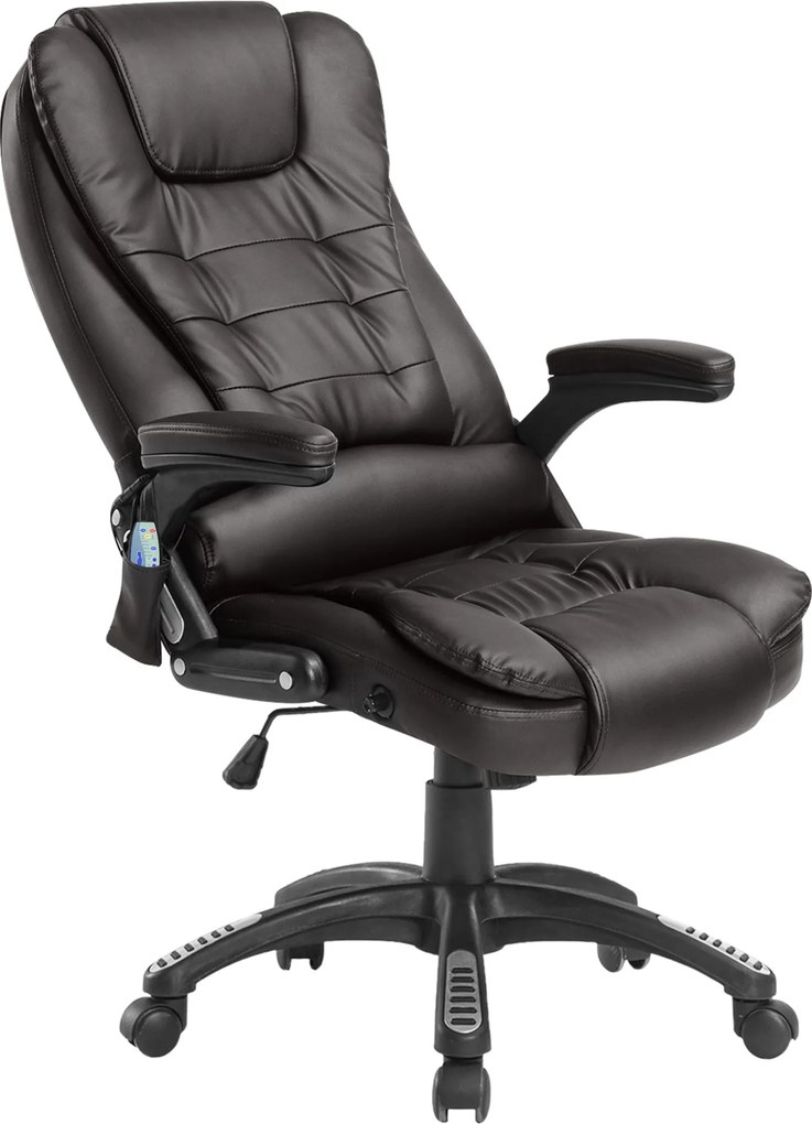 Cadeira de escritório com massagem e aquecimento elétrico, cadeira de escritório ergonómica com revestimento sintético castanho