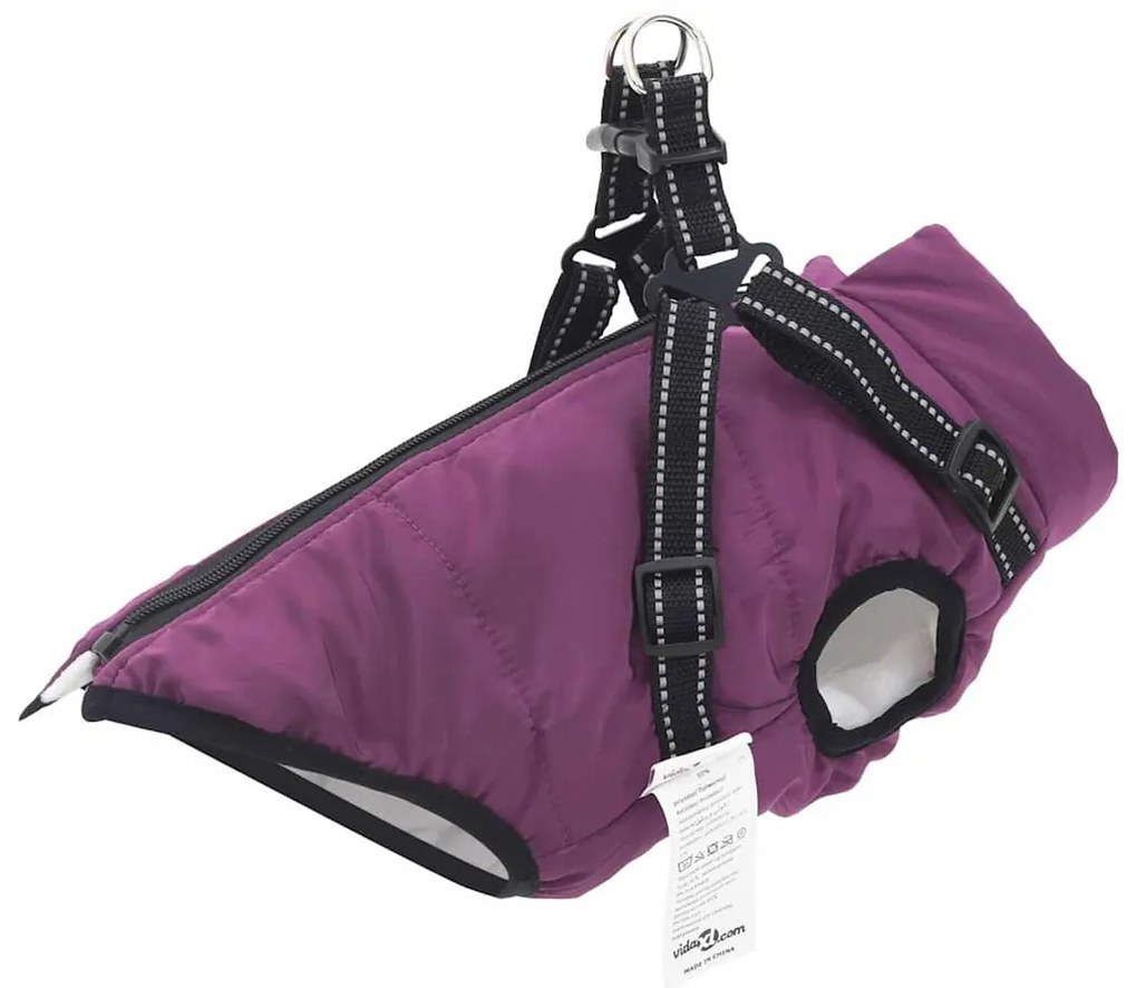 vidaXL Casaco para Cães com arnês Roxo L Velo e Poliéster