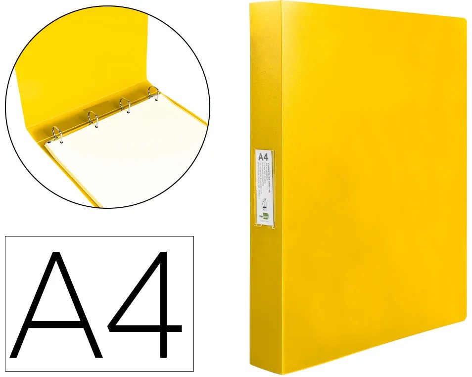 Pasta 4 Argolas 25 mm Mistos Polipropileno Din A4 Amarelo Fluor Opaco