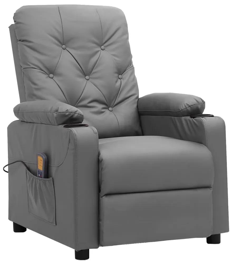 339133 vidaXL Poltrona de massagens reclinável couro artificial cinzento