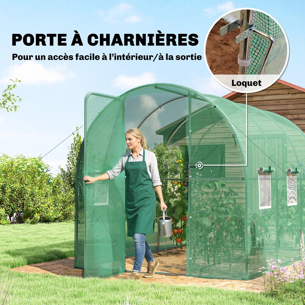 Estufa tipo túnel para jardim de 6 m², estufa tipo túnel para jardim com 200 x 300 x 200 cm, porta e 6 janelas, lona de PE de 140 g/m² verde