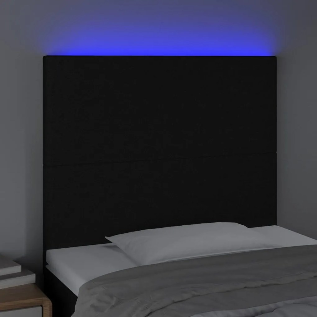 Cabeceira cama c/ LED tecido 100x5x118/128 cm preto