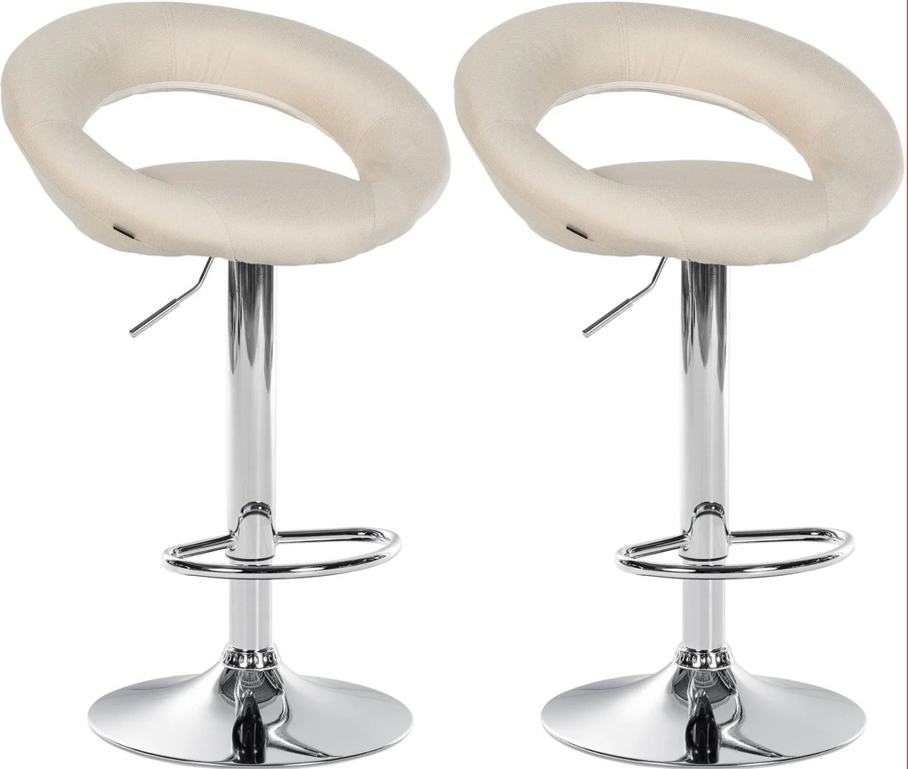 Conjunto de 2 bancos de bar Olinda em tecido e com estrutura cromada 52 x 77-97 x 47 cm Creme