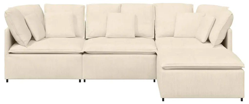 Sofá modular com pufes e almofadas tecido corduroy creme