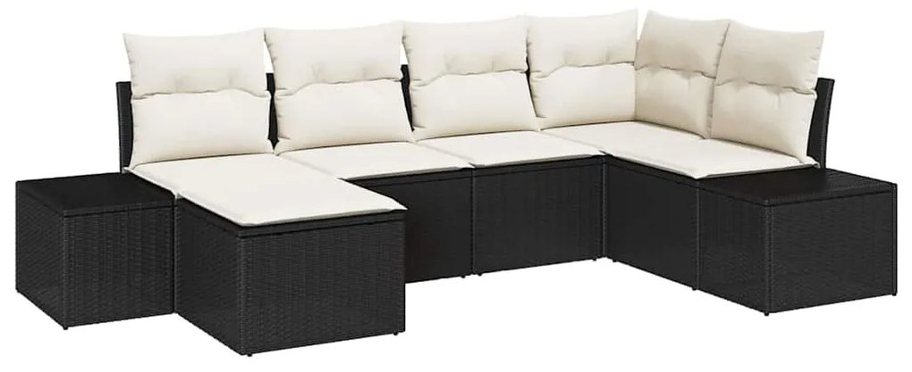 Conjunto de Sofá de Jardim 6 Peças com Almofadas Pretas em Rattan