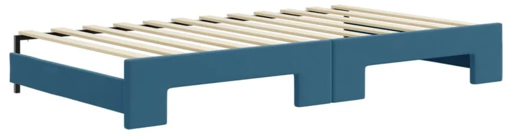 Sofá-cama com gavetão e colchões 100x200 cm veludo azul