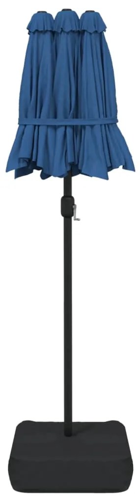 Guarda-sol de jardim c/ cabeça dupla/LED 316x145 cm azul-ciano