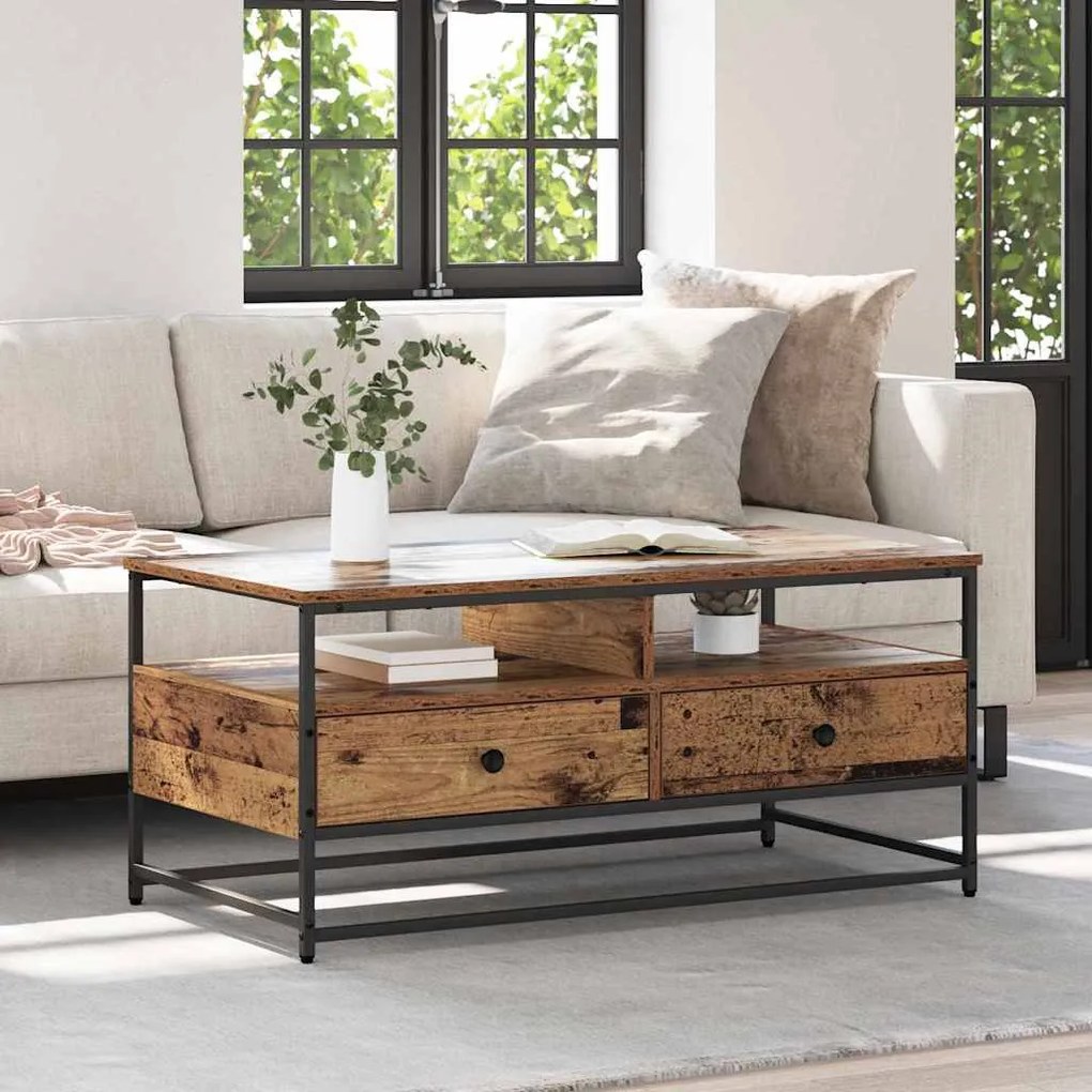 vidaXL Mesa de centro com gaveta Madeira Antiga 100 x 51 x 45 cm