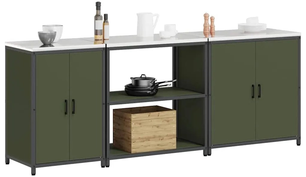 Conjunto de Armazenamento de Cozinha 3 pcs Verde Oliva