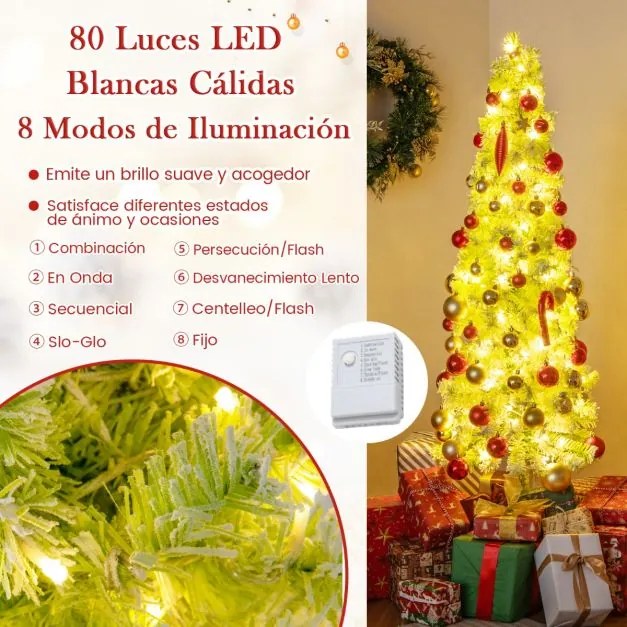 Arvore de Natal Fantasiosa de 150 cm Topo Flexível Artificial com Luzes (DECORAÇÃO NÃO INCLUIDA) para Festas e 216 Pontas de Galhos Verdes