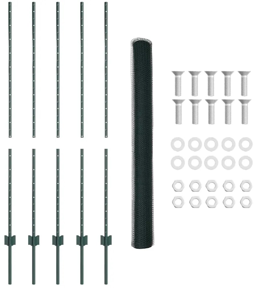 Postes de Cerca vidaXL 5 pcs Canal em U Verde 140 cm Aço