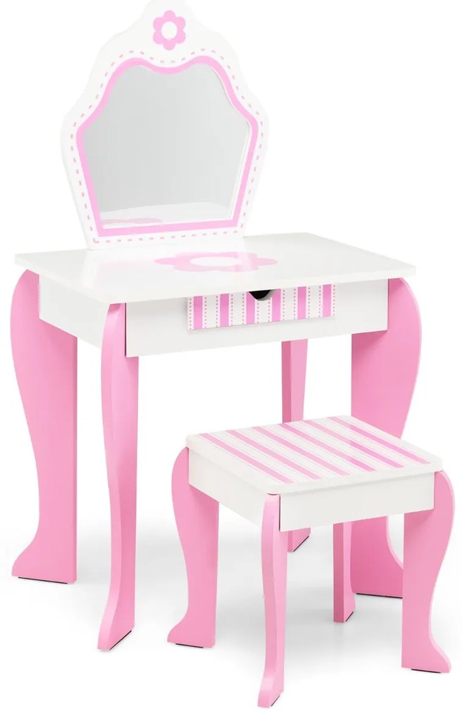 Penteadeira de princesa 2 em 1 com espelho - rosa