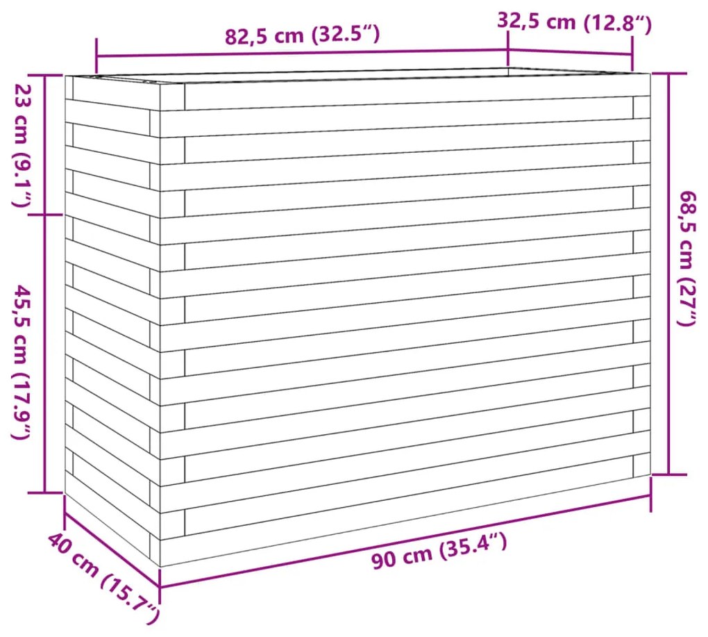 Vaso/floreira de jardim 90x40x68,5 cm pinho maciço branco