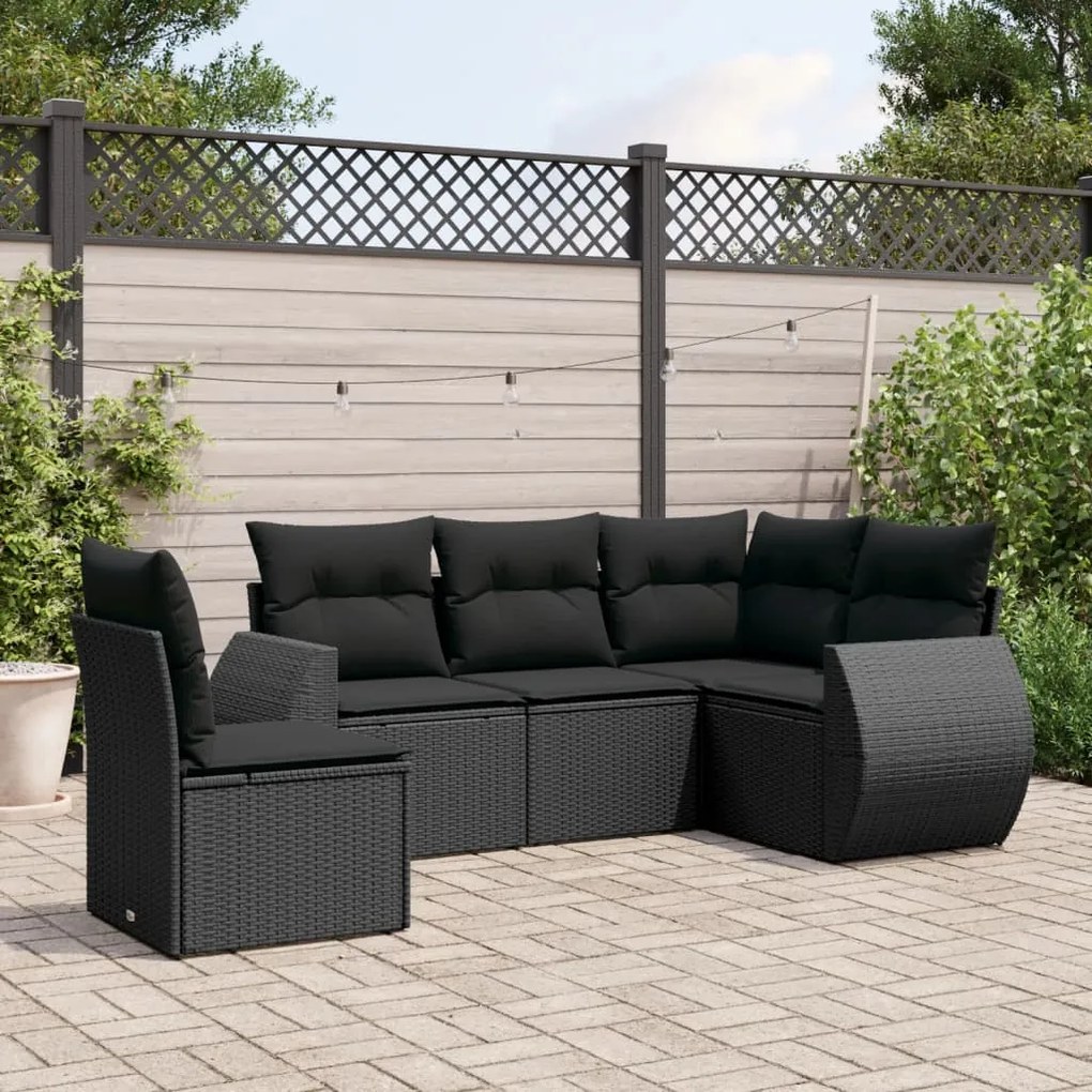 vidaXL 5 pcs conjunto sofás de jardim com almofadões vime PE preto