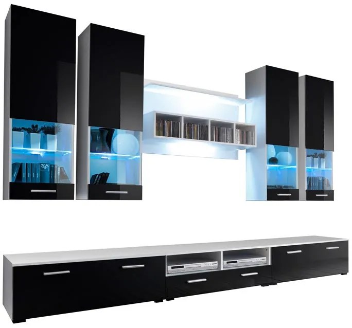 Conjunto de Móveis de Sala Beiral do Lima – 3 m – Branco e Preto com L