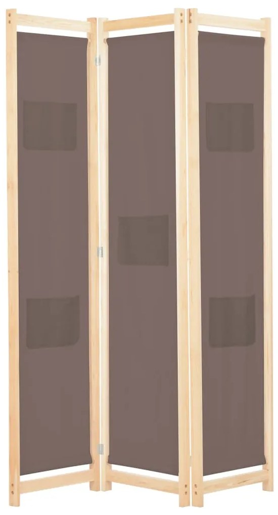 Divisória de quarto com 3 painéis 120x170x4 cm tecido castanho