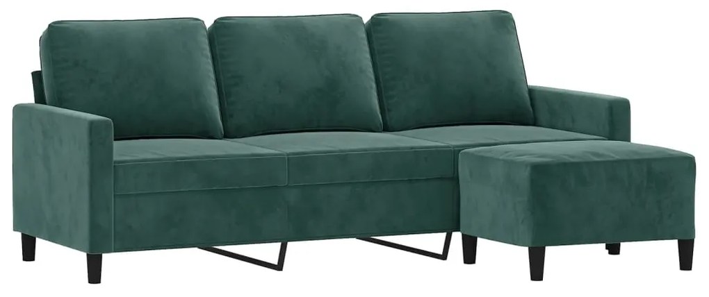 Sofá de 3 lugares com apoio de pés 180 cm veludo verde-escuro