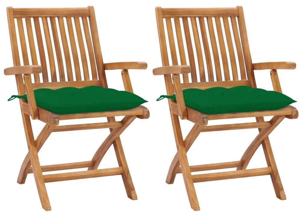 vidaXL Cadeiras de jardim c/ almofadões verde 2 pcs teca maciça