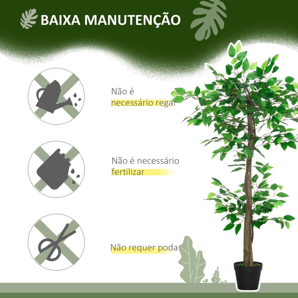 Árvore de Chá Artificial 120 cm Planta Artificial com 546 Folhas Musgo e Vaso para Exterior Sala de Estar Escritório Verde