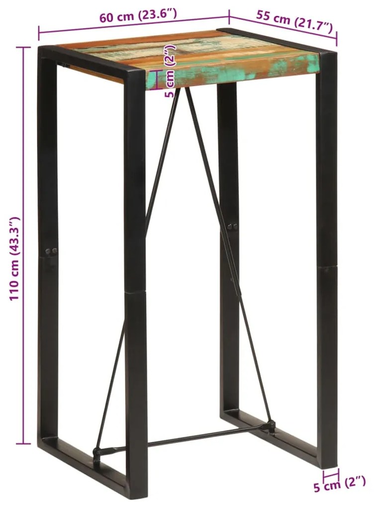 Mesa de bar 60x55x110 cm madeira recuperada maciça